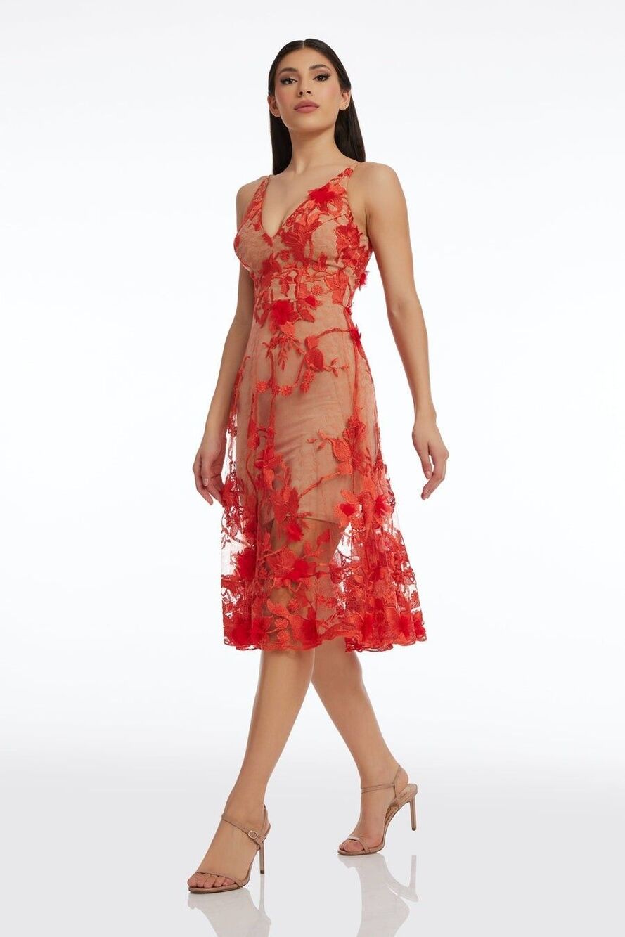 Dress The Population Audrey Dress Poppy/Nude Fit And Flare Floral 3D XXL Plus